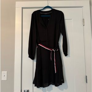 TOMMY HILFIGER black long sleeve dress with red white and blue sash
